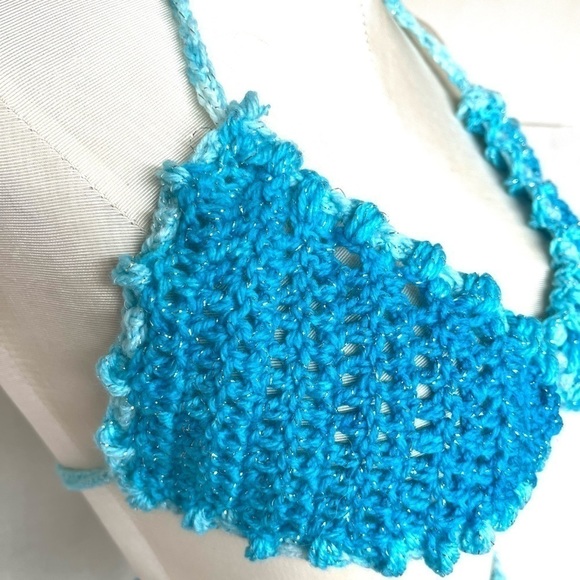 SPARKLING BLUE CROCHETED BIKINI - Picture 8 of 11
